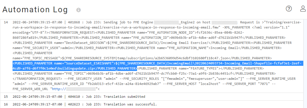 Finding evidence in the log that the email attachment is used as the source Shapefile